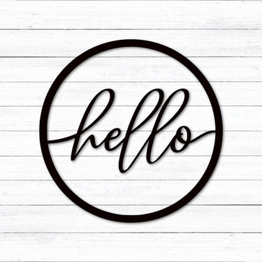 Round Hello Sign | Outdoor Metal Front Door Hanger | Minimalist Hello Circle